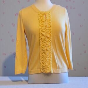 Banana Republic Cardigan Yellow Ruffle Cotton 3/4 Sleeve Size S